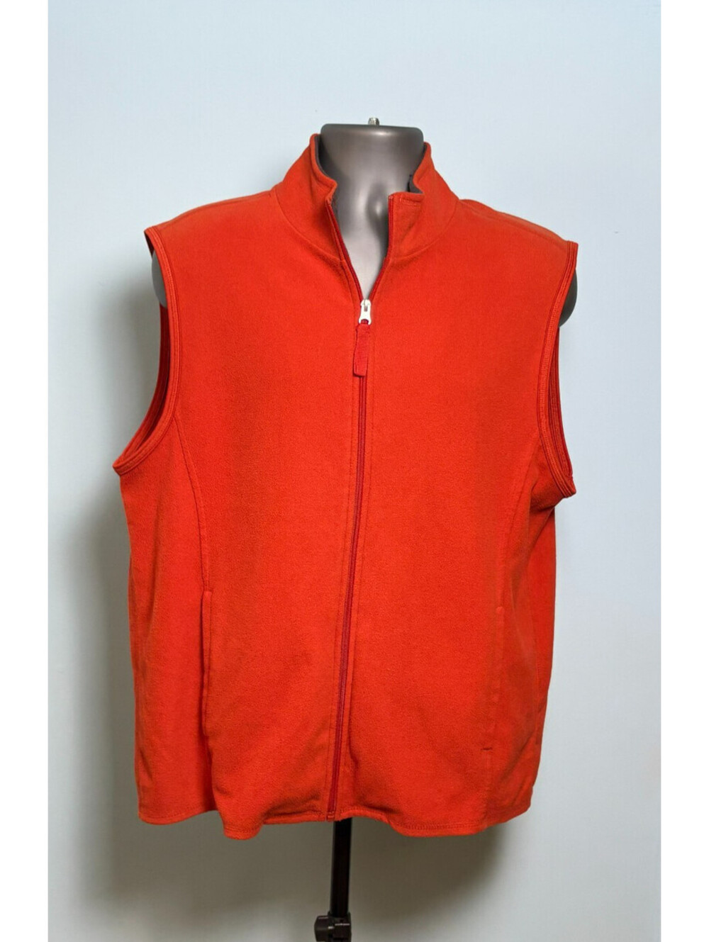 Club Room Mens Large Fleece Vest Rust Orange Full Zip Sleeveless Jacket L